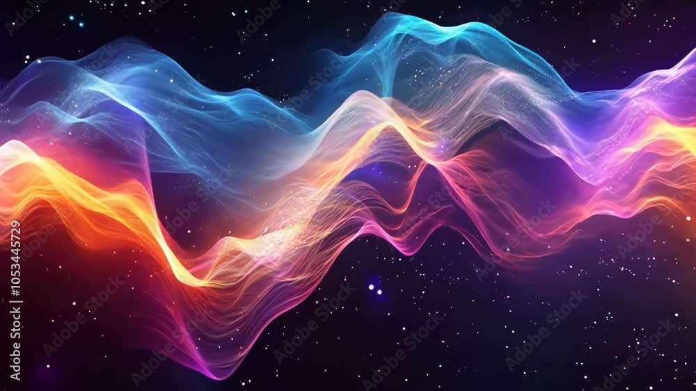 A colorful, swirling line of light in the sky. The colors are orange, blue, and purple A colorful, swirling line of light in the sky. The colors are orange, blue, and purple