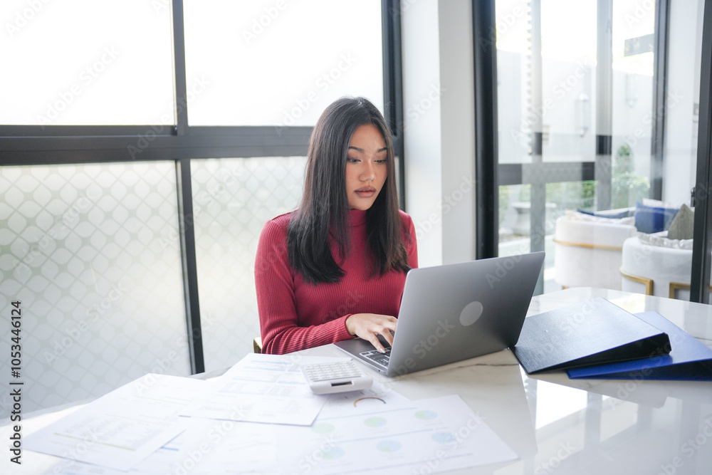 Beautiful confident asian business woman working with laptop Hands typing keyboard. Professional investor working new start up project. business planning in office. Technology business. Beautiful confident asian business woman working with laptop Hands typing keyboard. Professional investor working new start up project. business planning in office. Technology business.