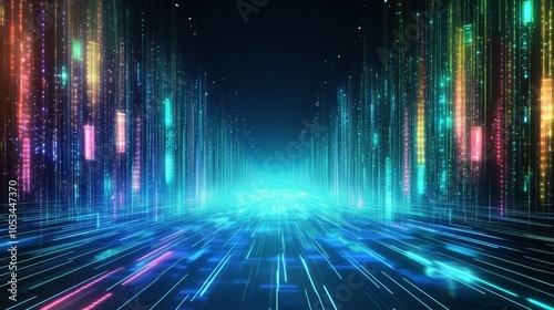 Wallpaper Mural Futuristic Data Highway Glowing Trails, Digital Stream, Abstract Technology Cityscape Background Torontodigital.ca