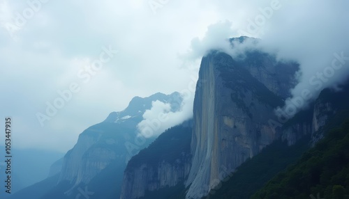  Majestic mountain peak shrouded in mist