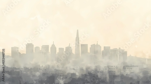 Soft light filters through a burlap curtain in a city apartment, with a subtle autumn city view blurred beyond the window