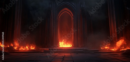 Sinister depiction of a cursed hell gate surrounded by ominous smoke.