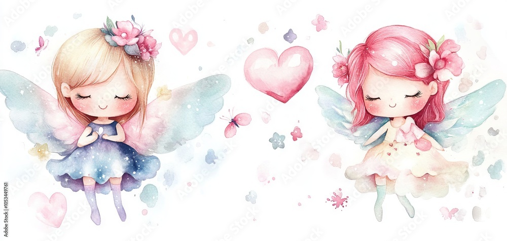 Enchanting scene of a cute fairy angel illustrated in vibrant colors. Enchanting scene of a cute fairy angel illustrated in vibrant colors.