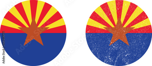 State of Arizona round flag. An illustration of the Arizona flag. Arizona round flag.