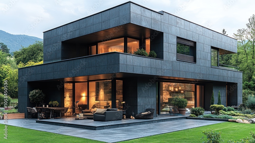 Modern architectural design featuring a sleek, minimalist home. Modern architectural design featuring a sleek, minimalist home.