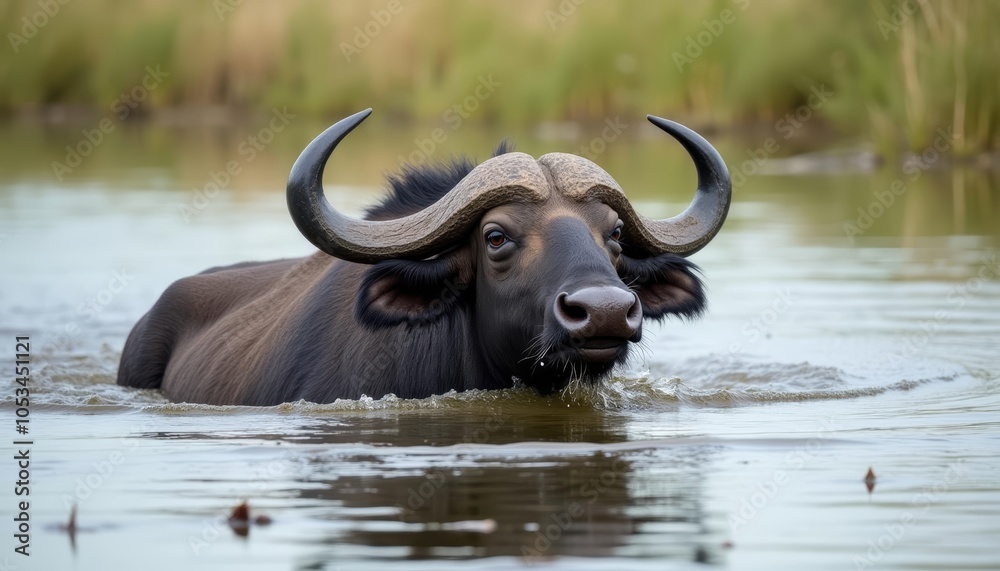 Wild Water Buffalo in Natural Habitat Wild Water Buffalo in Natural Habitat