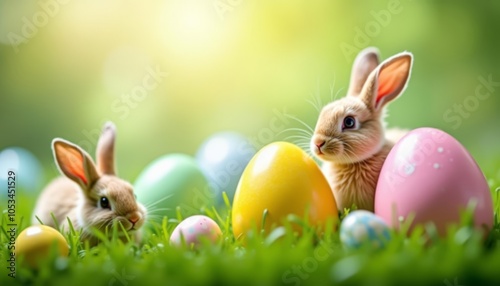  Easter joy with bunny and eggs photo