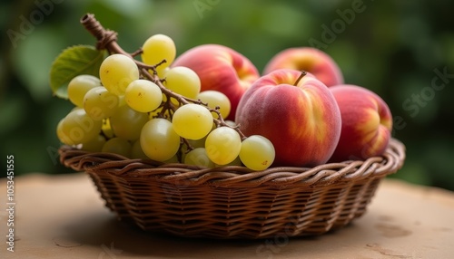  Fresh fruit basket with apples and grapes