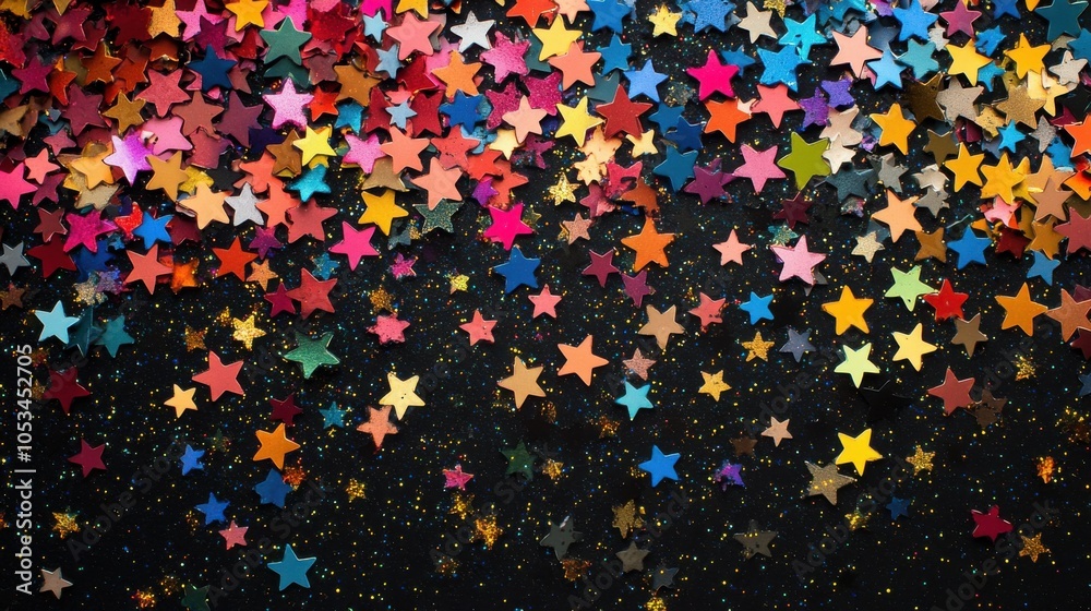 Obraz premium Multicolored stars scattered across a black background