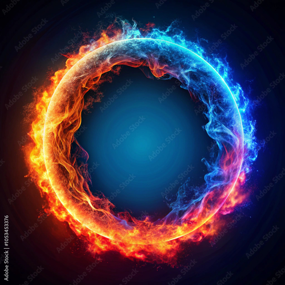 Eye-catching ring of fire with vibrant blue to red pink gradient on dark backdrop