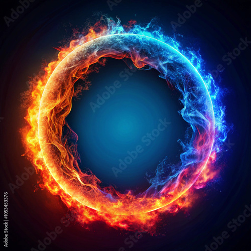 Obraz na płótnie Eye-catching ring of fire with vibrant blue to red pink gradient on dark backdrop w salonie