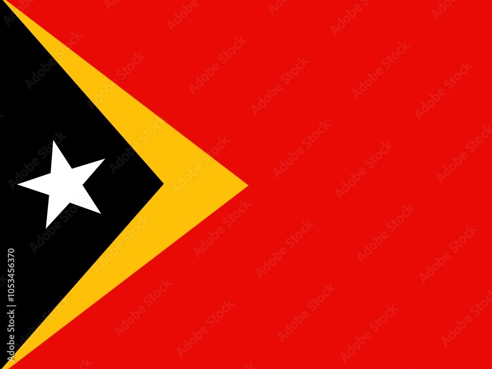 Timor Leste - Red flag with a black triangle on the left, a yellow triangle inside, and a white star. Timor Leste - Red flag with a black triangle on the left, a yellow triangle inside, and a white star.