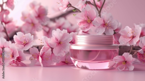 Pink Floral Skincare Product with Cherry Blossoms