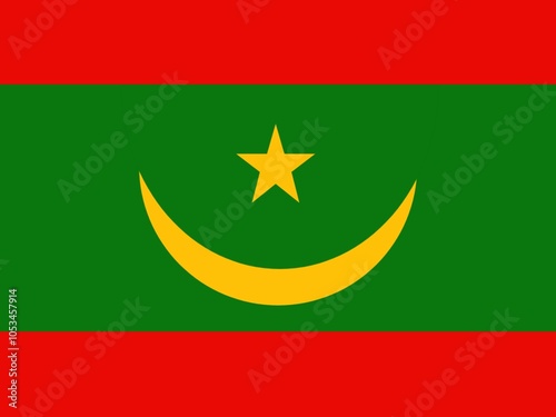 Free Download Mauritania - Green flag with a gold crescent and star in the center, and 

red 

stripes at the top and bottom. - GFXLoad