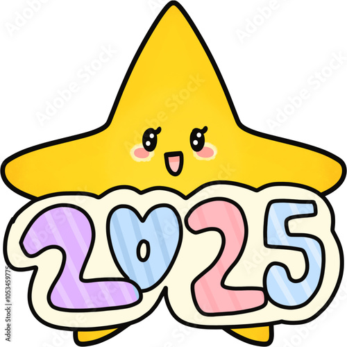 A yellow star with 2025 new year
