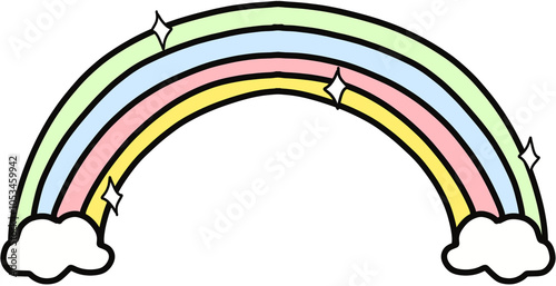 pastel color rainbow with cloud, cartoon clipart