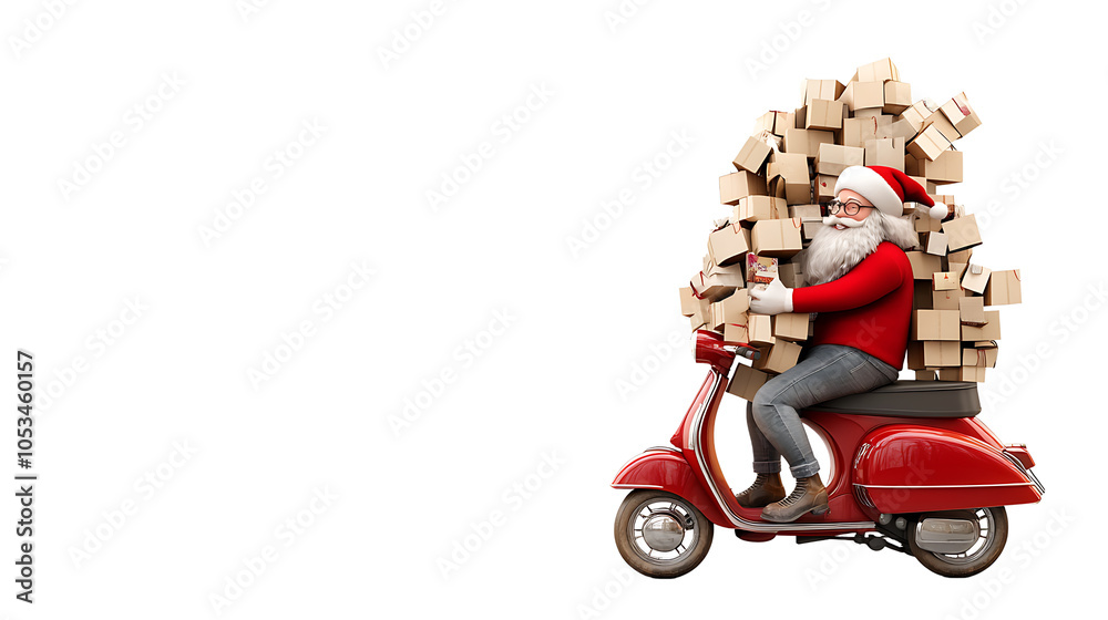 Santa Claus rides a motorcycle to deliver gifts, Santa Claus on a scooter, isolated on a transparent background Santa Claus rides a motorcycle to deliver gifts, Santa Claus on a scooter, isolated on a transparent background