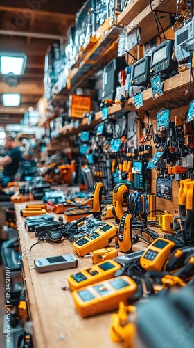 Close-up of Electrical Testing Equipment on a Workbench.