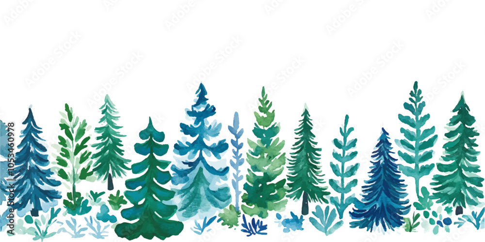 Obraz premium Watercolor pine forest, white background
