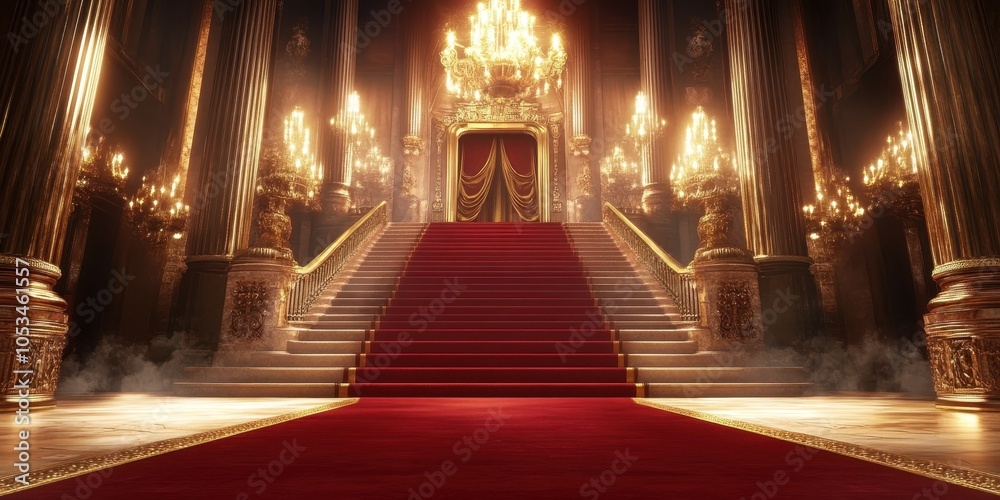 Fototapeta premium Opulent Entrance with Red Carpet and Elegant Lighting