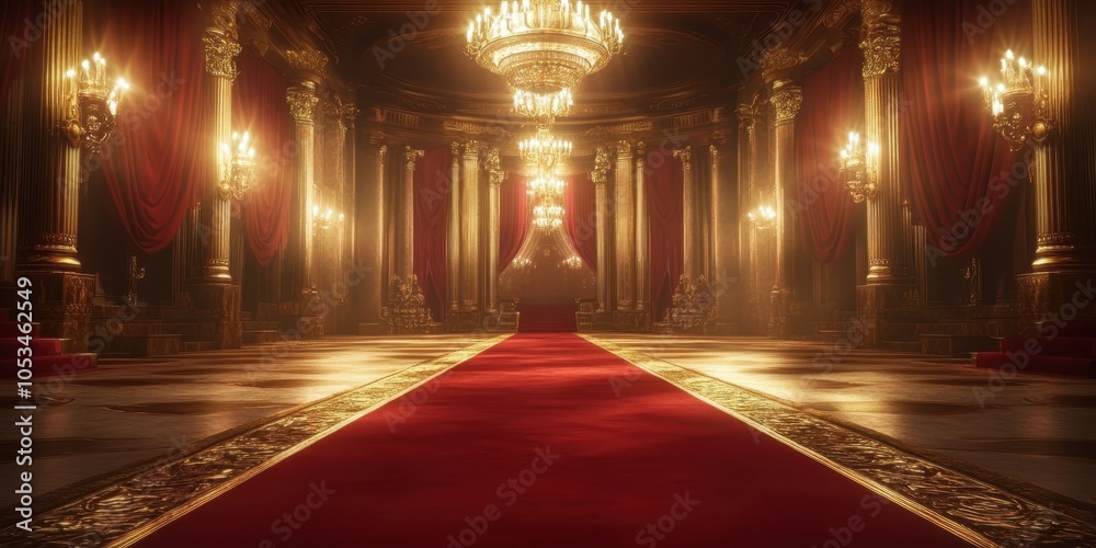 Obraz premium Opulent Entrance with Red Carpet and Chandeliers
