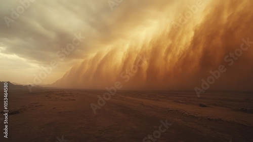 Powerful dust storm sweeping across a barren landscape, 4K hyperrealistic photo