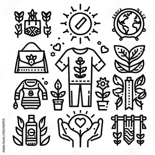 Ethical Fashion outline icon set