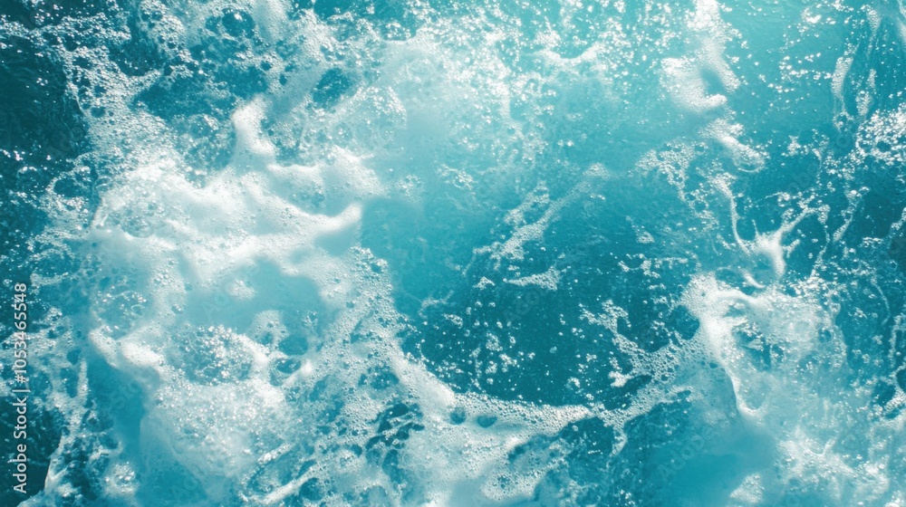 Obraz premium Refreshing Turquoise Water Waves with Bubbles and Foam