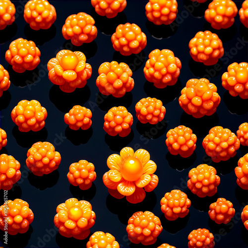 Cloudberry A cluster of golden cloudberries, their rich amber hues glistening with moisture, captured fr photo