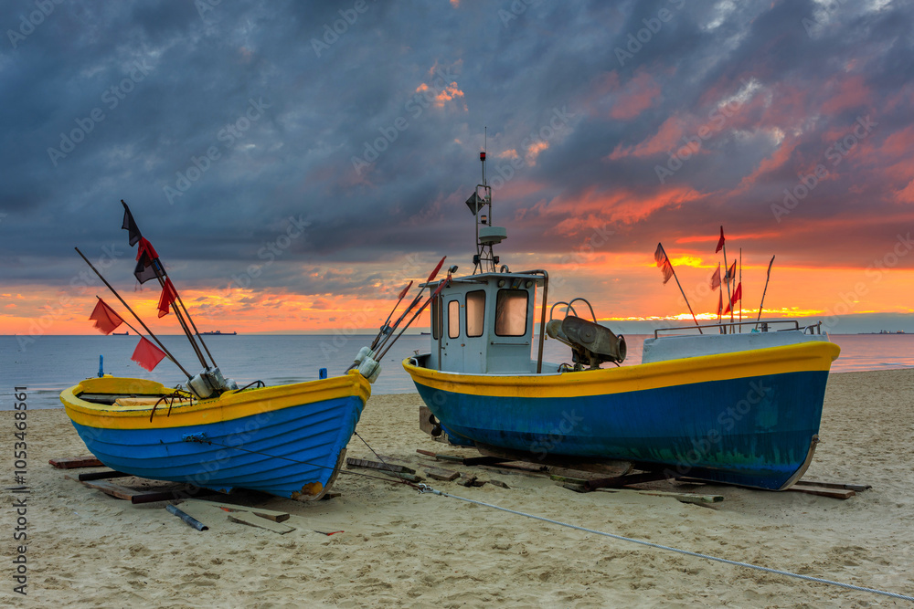 Beautiful sunrise on the beach of Baltic Sea in Sopot, Poland Beautiful sunrise on the beach of Baltic Sea in Sopot, Poland