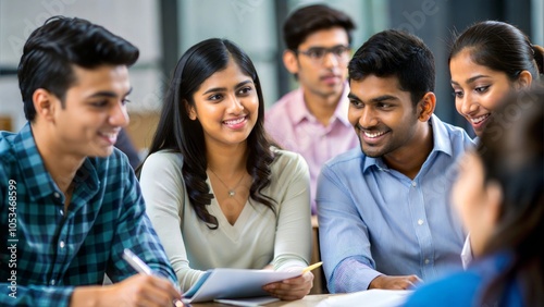 Indian students engaged in a lively discussion during a class.
