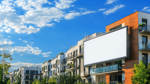 blank white billboard mockup located strategically on modern building