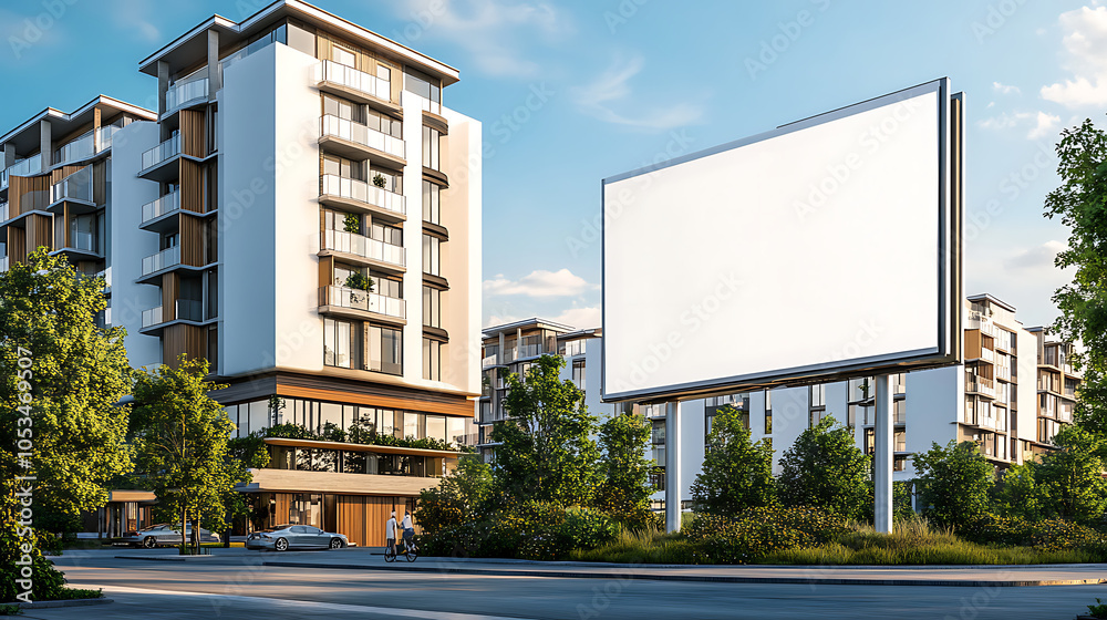 Obraz premium modern urban scene featuring prominent blank white billboard surrounded by contemporary buildings