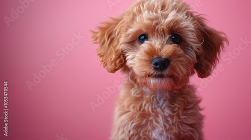 A small brown dog with a pink background. Generative AI photo