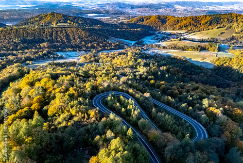 Fototapeta Naklejka Na Ścianę i Meble -  Serpentine road in Slonne Mountains near Sanok, Poland