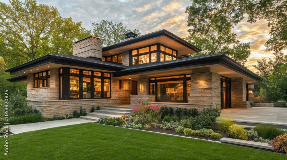 Fototapeta premium Prairie-style home with a harmonious design.