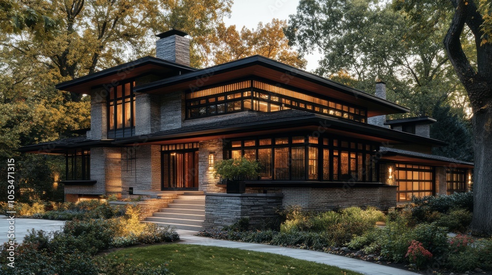Prairie-style home with expansive interiors. Prairie-style home with expansive interiors.