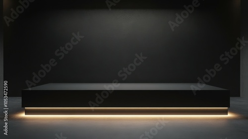 Wallpaper Mural Podium with a sleek, matte black finish and minimalist design, lit with dramatic lighting. Torontodigital.ca