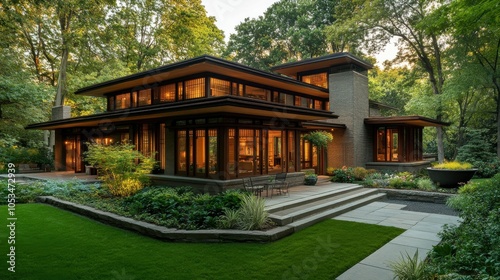 Prairie-style home with expansive interiors.