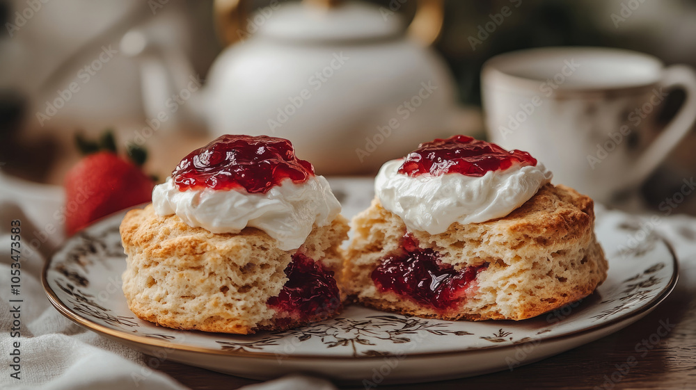 custom made wallpaper toronto digitalScones with cream and jam on a plate for tea time.