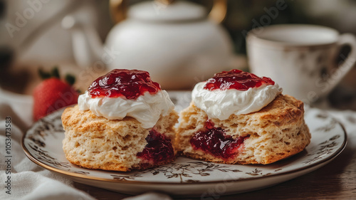 Wallpaper Mural Scones with cream and jam on a plate for tea time. Torontodigital.ca