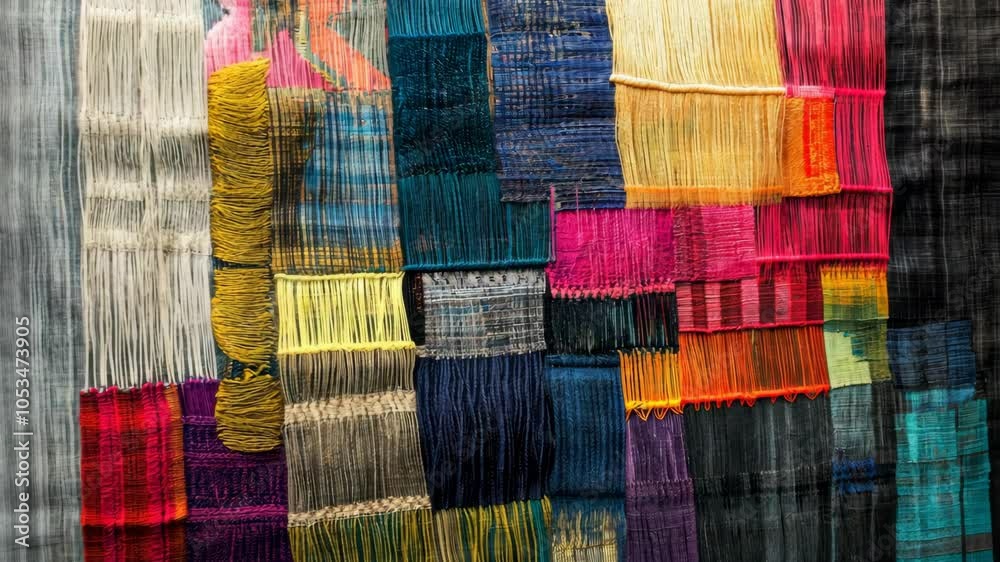 A colorful tapestry with woven threads in various colors and patterns, showcasing the beauty of traditional textile art A colorful tapestry with woven threads in various colors and patterns, showcasing the beauty of traditional textile art
