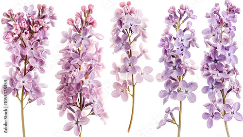 set of lilac flowers isolated on a white background