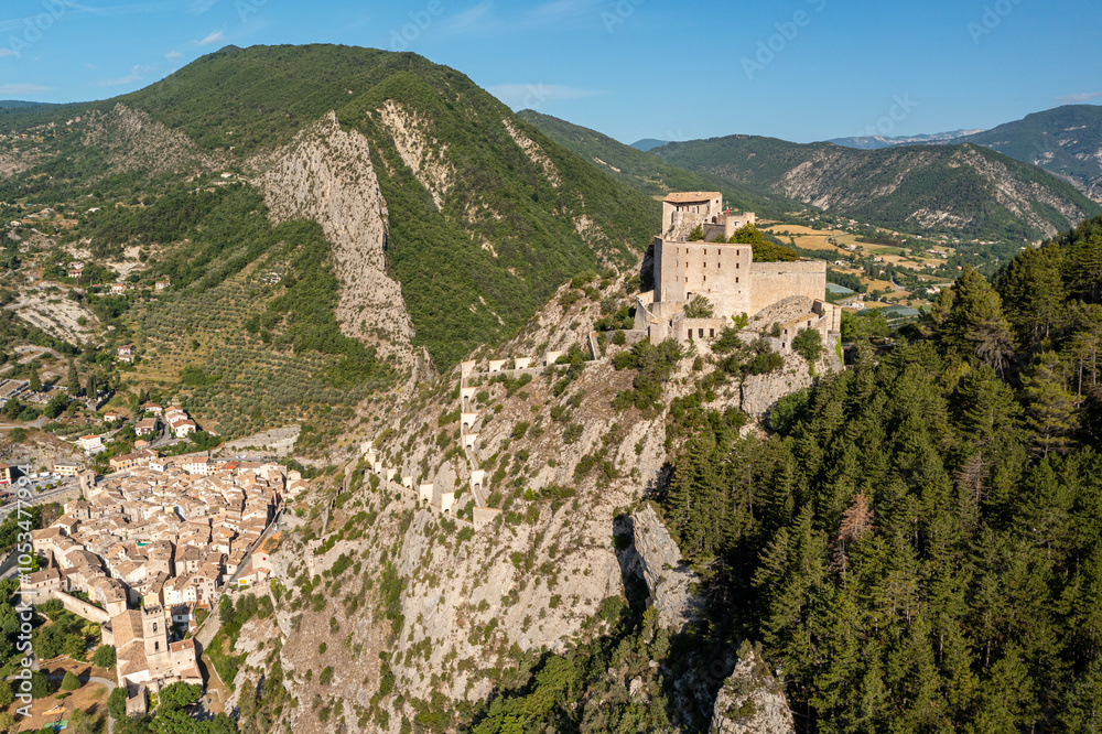 Aerial View of Town Entrevaux, Alpes-de-Haute-Provence, France Aerial View of Town Entrevaux, Alpes-de-Haute-Provence, France