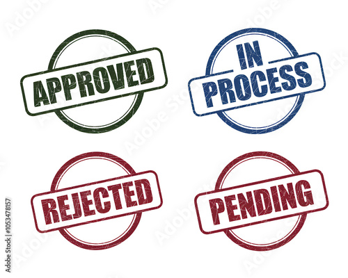 Approved, In Process, Rejected, and Pending stamps on a transparent background