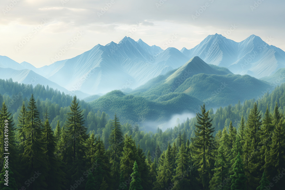 Obraz premium beautiful mountain range with a lake in the foreground. The lake is calm and the sky is cloudy. The scene is peaceful and serene