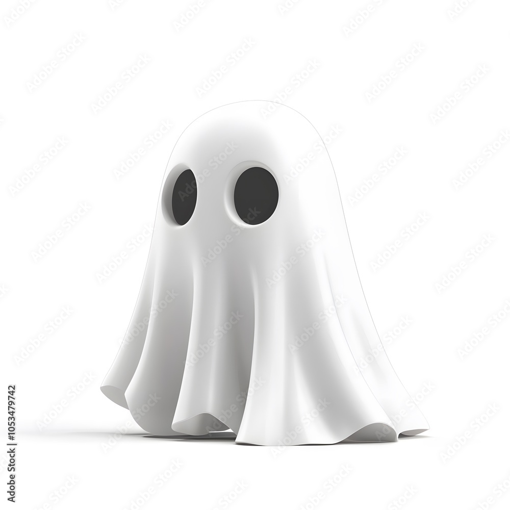 3D cartoon of a ghost covered with a white sheet on a white background. 3D cartoon of a ghost covered with a white sheet on a white background.