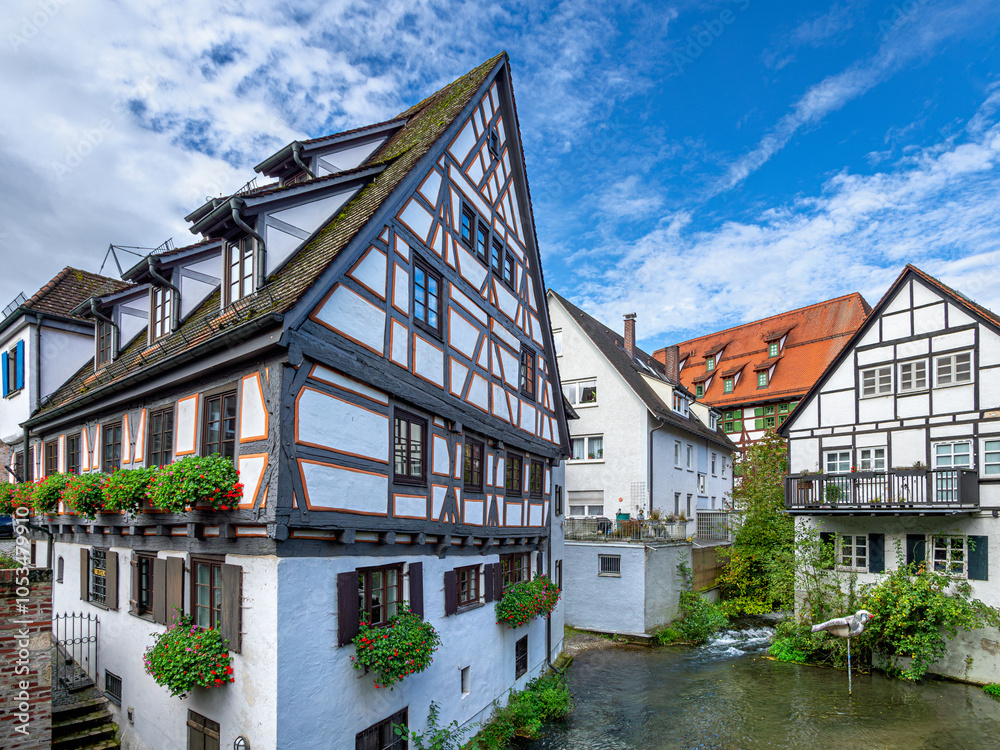 Alte Fachwerkhäuser im Fischerviertel an der grossen Blau, Ulm, Baden-Württemberg, Deutschland