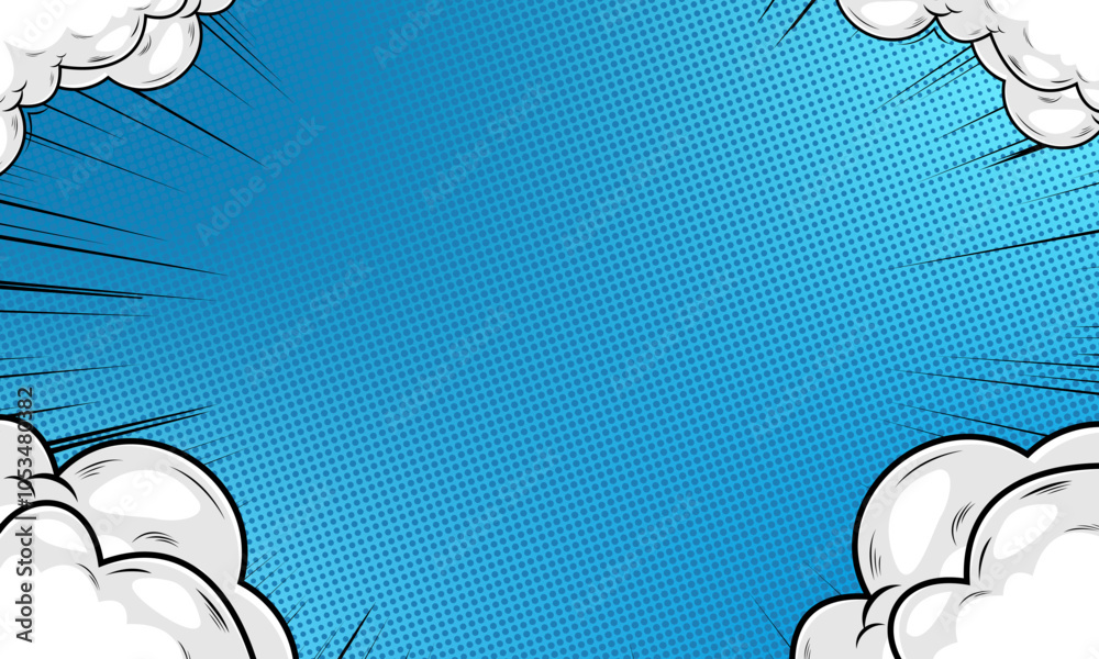 Naklejka premium Comic book cartoon Cartoon puff cloud comic background. Pop art funny smoke