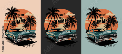 ENJOY THE SUMMER T-Shirt Design in Vector Retro Vintage Style